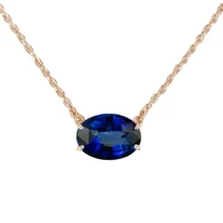 East West Oval Blue Sapphire Chain Necklace