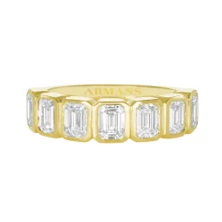 Emerald Bezel Set Half Wedding Band