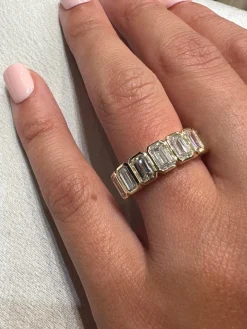 Emerald Bezel Set Half Wedding Band