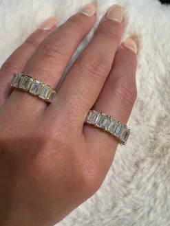 Emerald Bezel Set Half Wedding Band
