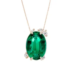 Fire Fly Oval Green Emerald Necklace