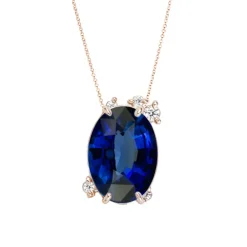 Fire Fly Oval Lab Grown Blue Sapphire Necklace