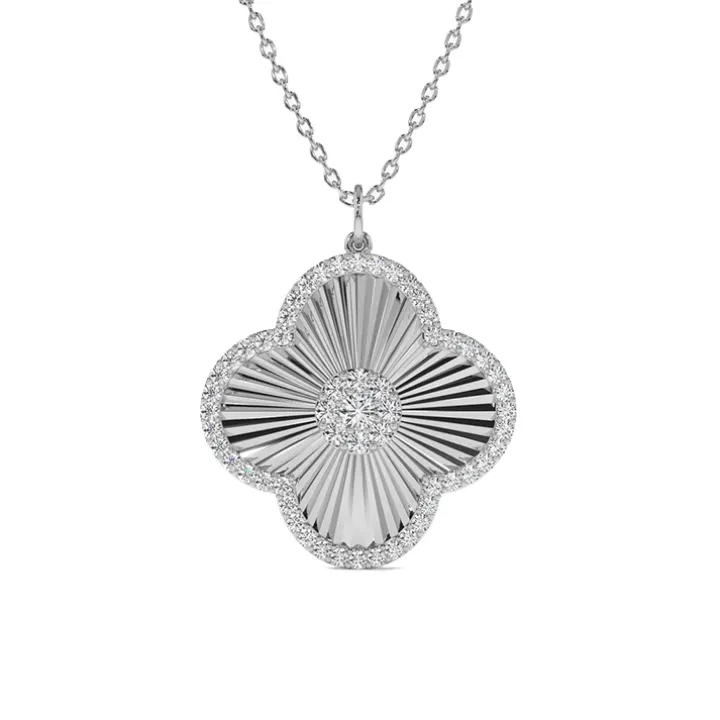 Fluted Diamond Clover Necklace