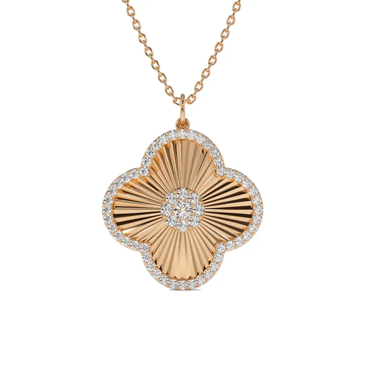 Fluted Diamond Clover Necklace