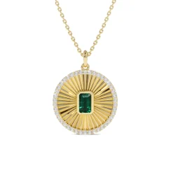 Fluted Green Emerald Disc Necklace