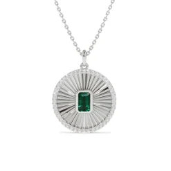 Fluted Green Emerald Disc Necklace