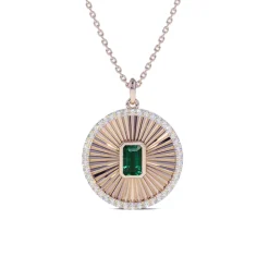 Fluted Green Emerald Disc Necklace