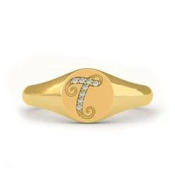 Gold Cursive Font Pinky Ring