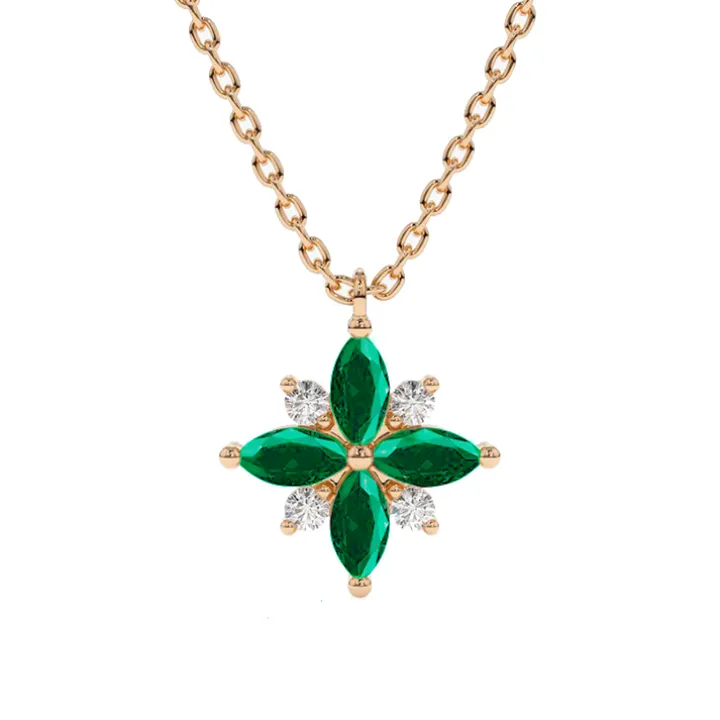 Green Emerald and Diamond Lotus Pendant