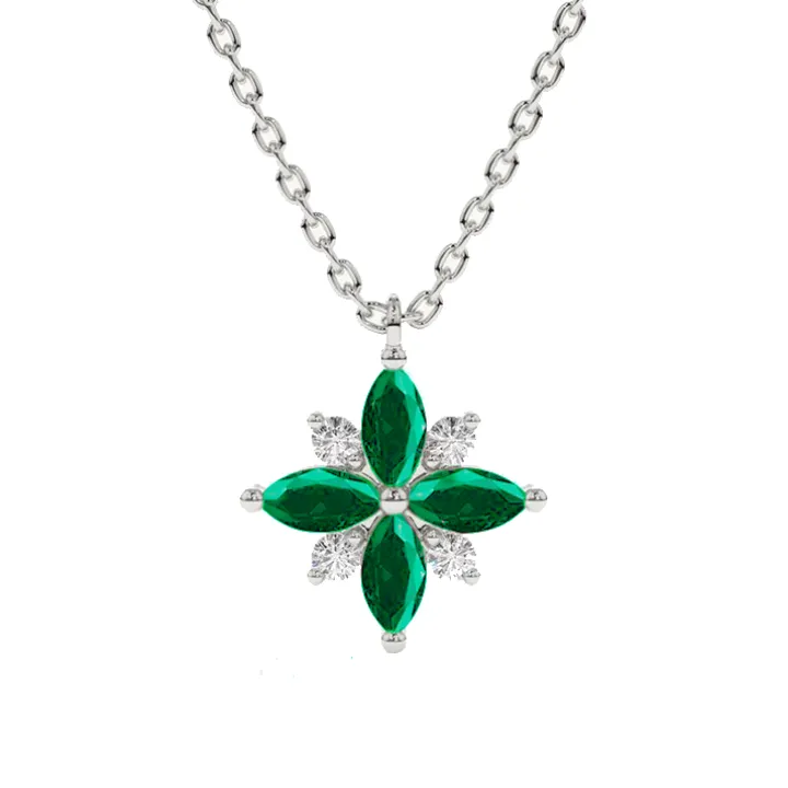 Green Emerald and Diamond Lotus Pendant
