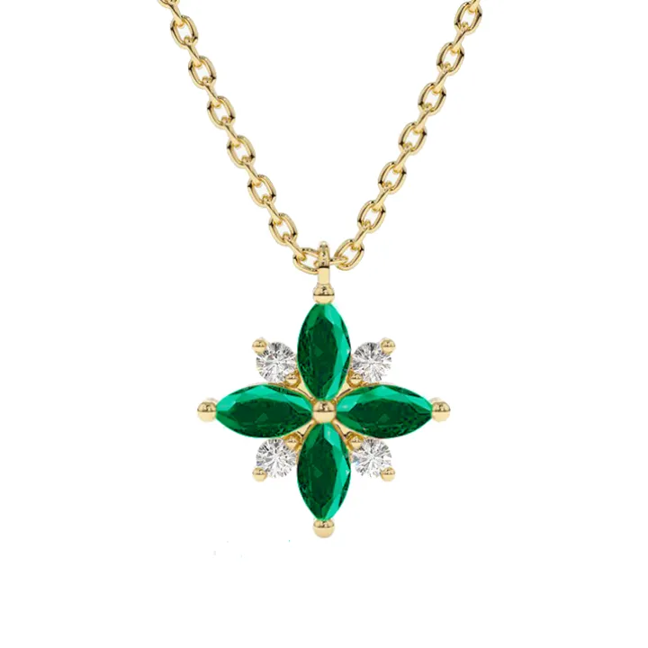 Green Emerald and Diamond Lotus Pendant