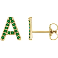 Green Emerald Initial Earrings