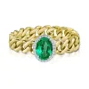 Green Emerald Oval Halo Chain Link Ring