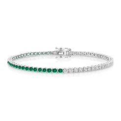 Half Green Emerald and Diamond Tennis Bracelet