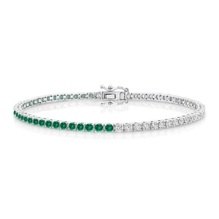 Half Green Emerald and Diamond Tennis Bracelet