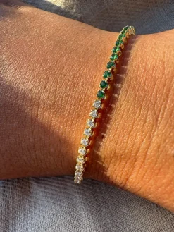 Half Green Emerald and Diamond Tennis Bracelet