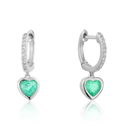 Heart Huggies with Green Emeralds and Diamonds