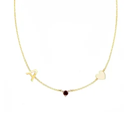 Initial & Heart Birthstone Necklace