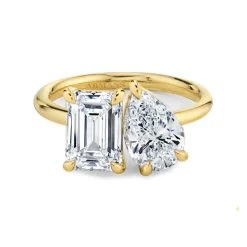 Lab Grown Diamond Pear and Emerald Twin Ring