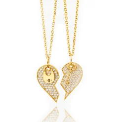 Lock and Key Heart Diamond Couples Necklace