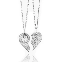 Lock and Key Heart Diamond Couples Necklace