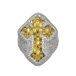 Men's Iced Out Yellow Sapphire Cross Ring
