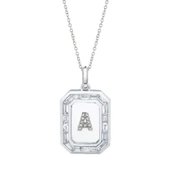 Men's Pavé Initial Nameplate Necklace with Baguette Diamonds