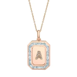 Men's Pavé Initial Nameplate Necklace with Baguette Diamonds