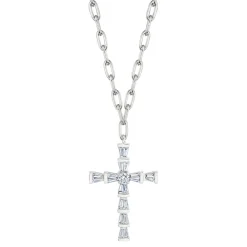 Mini Baguette Diamond Cross with Paperclip Chain