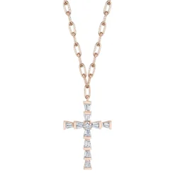 Mini Baguette Diamond Cross with Paperclip Chain
