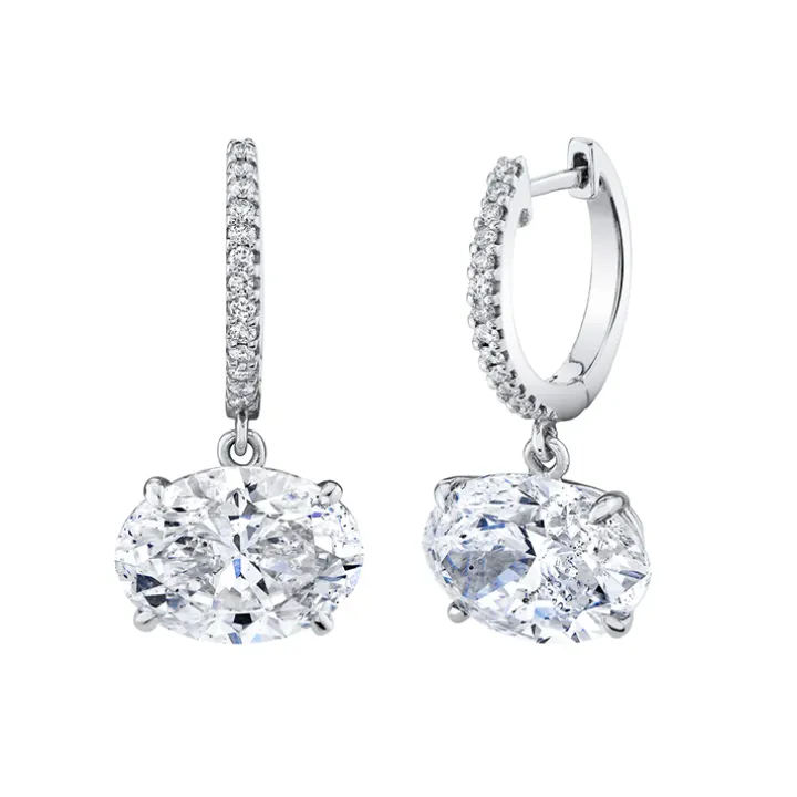 Oval Diamond Dangle Huggies