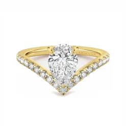 Pear Diamond V Ring with Diamond Band