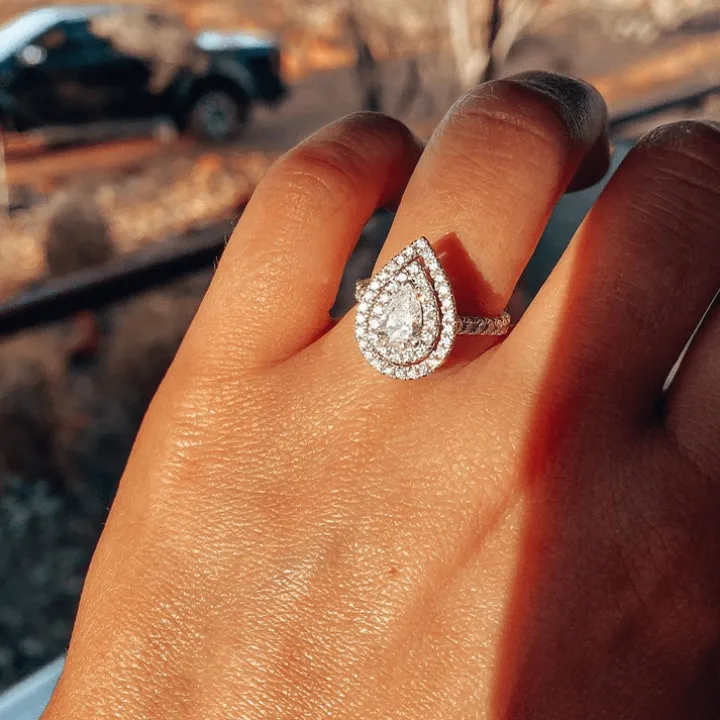Pear Double Halo Lab Grown Engagement Ring