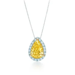 Pear Yellow Diamond Halo Necklace