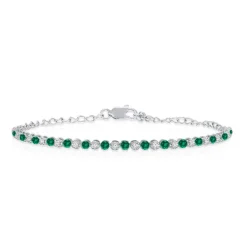 Petite Alternating Green Emerald and Diamond Tennis Bracelet