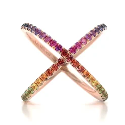 Petite Rainbow Sapphire Criss Cross Ring