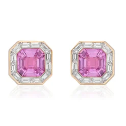 Pink Sapphire Asscher Halo Studs