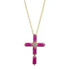 Pink Sapphire Emerald Cut Cross Necklace