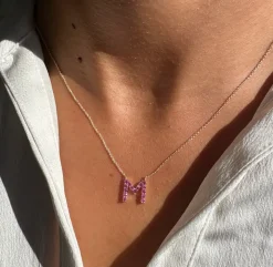 Pink Sapphire Initial Pendant