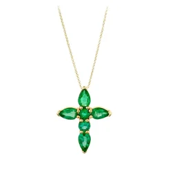 Prong Set Green Emerald Cross Necklace