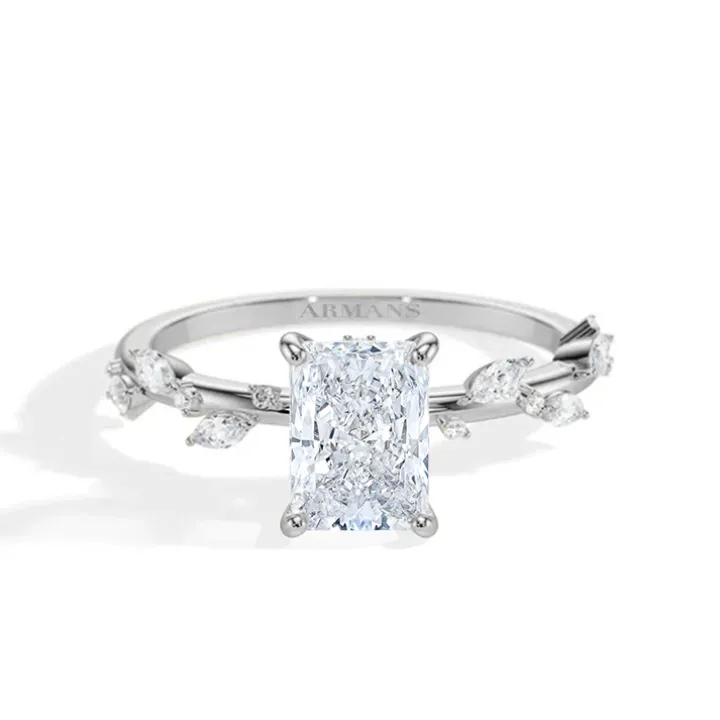Radiant Diamond Leaf Engagement Ring