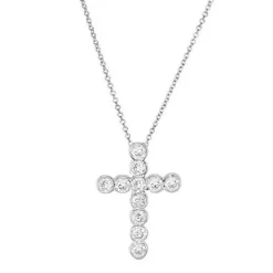 Round Bezel Set Diamond Cross Necklace