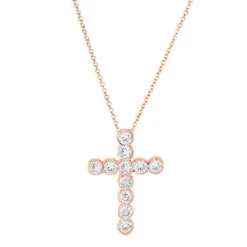 Round Bezel Set Diamond Cross Necklace