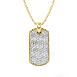 Round Diamond Dog Tag Necklace