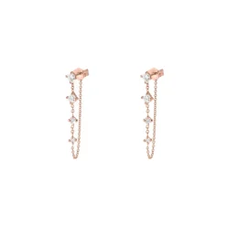 Round Diamond Droplet Chain Earrings
