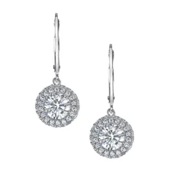 Round Halo Drop Earrings