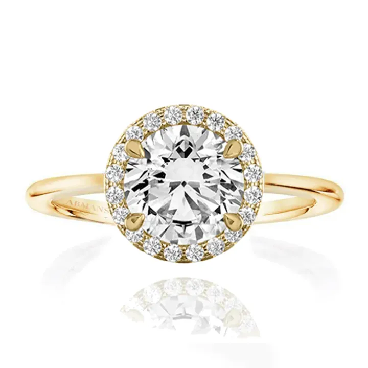 Seamless Round Halo Engagement Ring With Plain Band