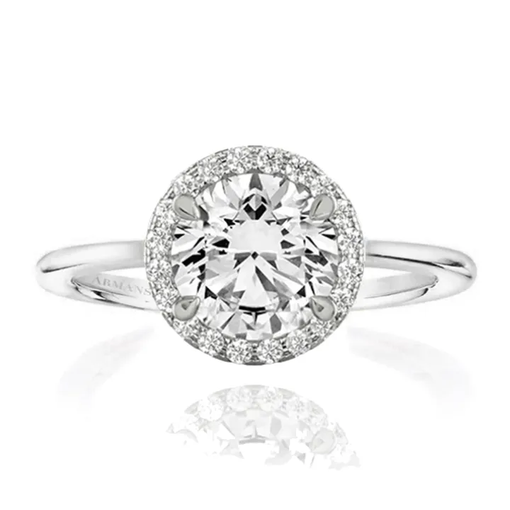 Seamless Round Halo Engagement Ring With Plain Band