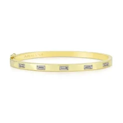 Solid Gold and Baguette Diamond Bangle