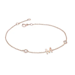 Solid Gold Initial Bracelet with Diamond Orbit